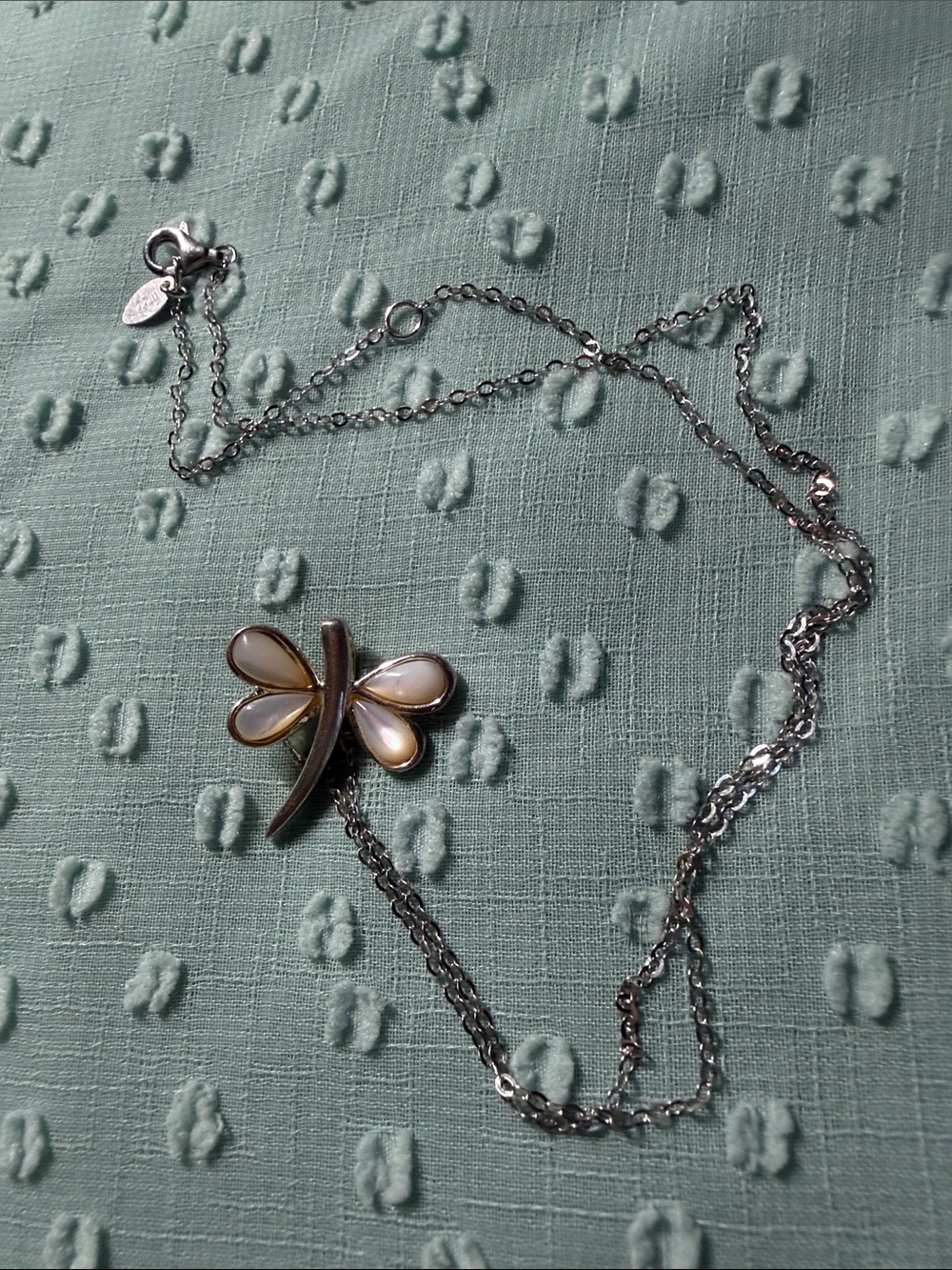 Sterling Silver Dragonfly Pendant Necklace with White Mother-of-Pearl Wings